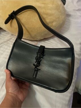 Saint Laurent Matte Black Leather Shoulder Bag with YSL Monogram